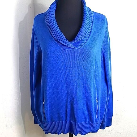 Liz Claiborne Blue Sweater, Shawl Collar, 2 Zipper Pockets on Front, Size XL - Picture 1 of 6